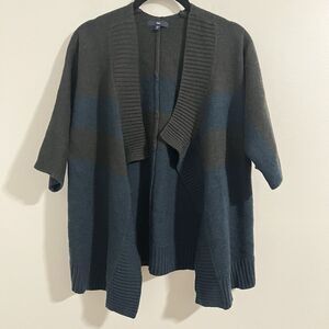 Gap Open Cardigan Size XS Gray Blue Striped Wool Blend Waterfall Academia Office